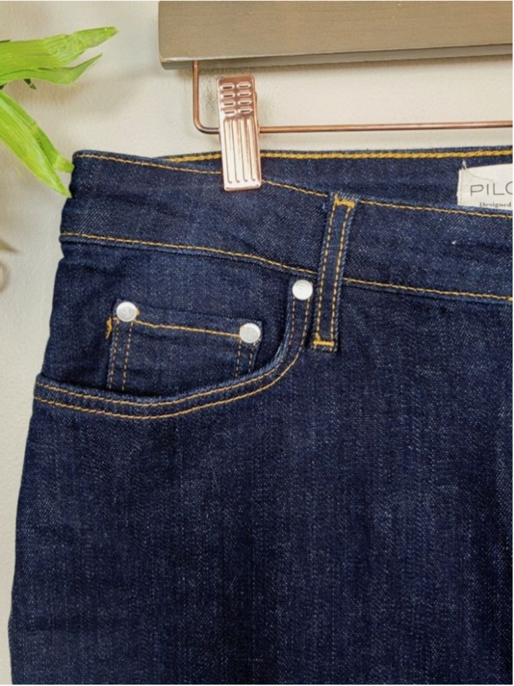Pilcro 32 Scotty Wide Straight Leg Jeans Dark Rinse Wash High Cuff Tall Raw Hem - Picture 3 of 10